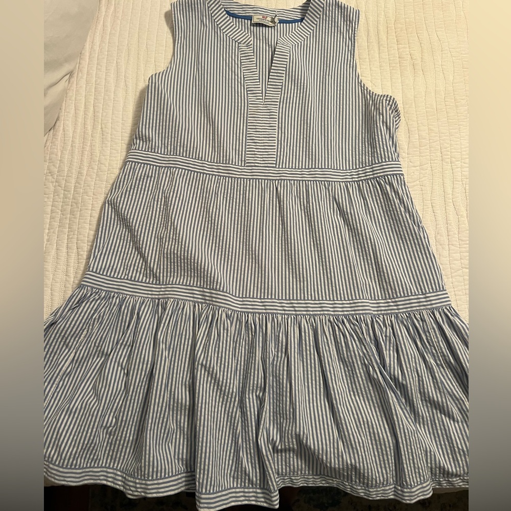 Women’s Vineyard Vines Blue and White Striped Performance Fabric Dress